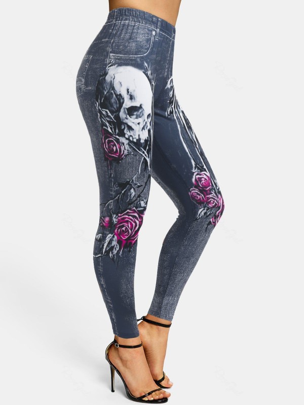 Skulls Flowers 3d Print High Waisted Skinny Jeggings