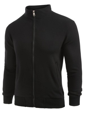 Stand Collar Zip Up Solid Jacket