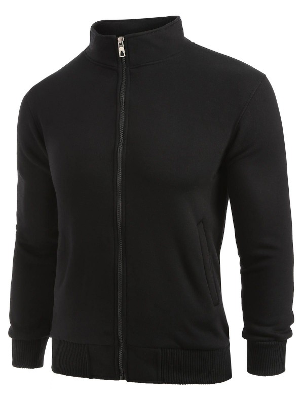 Stand Collar Zip Up Solid Jacket