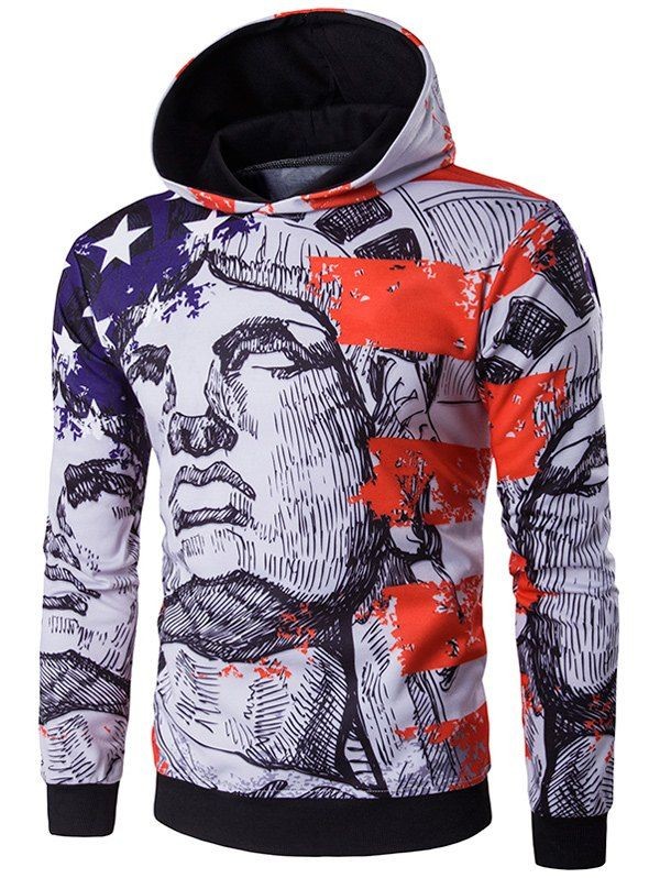 Star American Flag Printed Pullover Hoodie