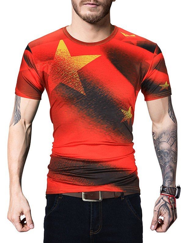 Star Printed Crew Neck T Shirt