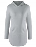 Stylish Hooded Long Sleeve Solid Color Pocket Design T-shirt For Women