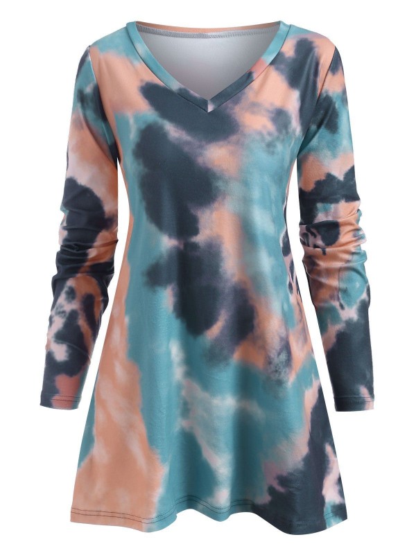 Tie Dye Fleece Tunic Long Sleeve Tee