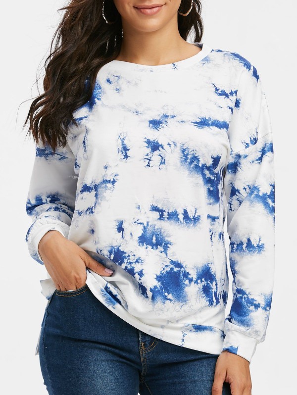 Tie Dye Slit Drop Shoulder Loose Sweatshirt