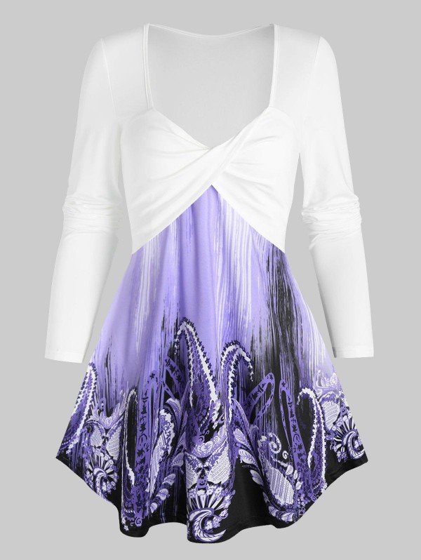 Twisted Front Octopus Print Sweetheart Top