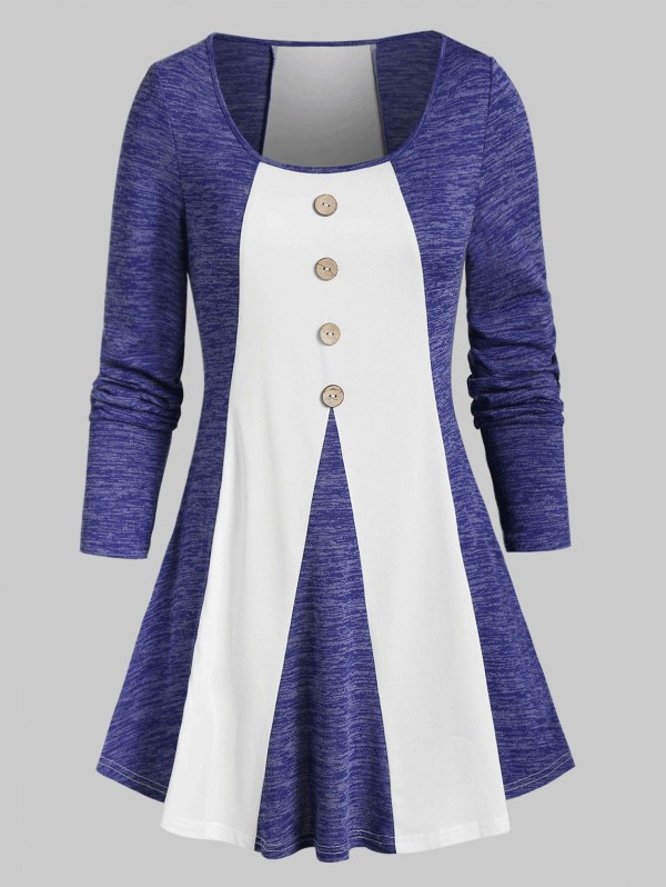 Two Tone Mock Button Longline T Shirt