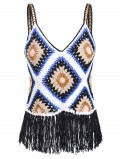 V-neck Crochet Fringe Cover Up Top
