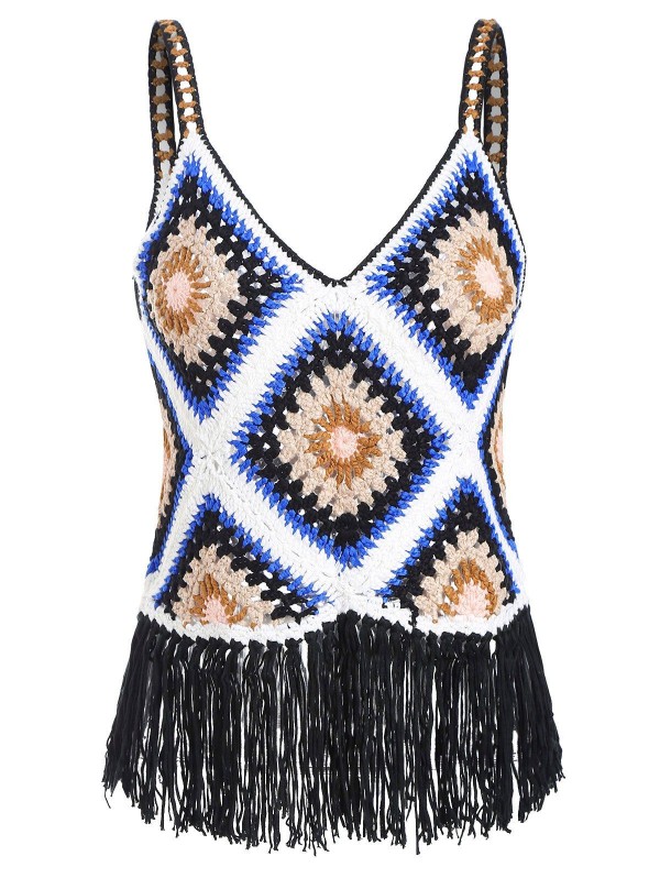 V-neck Crochet Fringe Cover Up Top