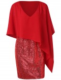 V Neck Sequins Splicing Popover Dress